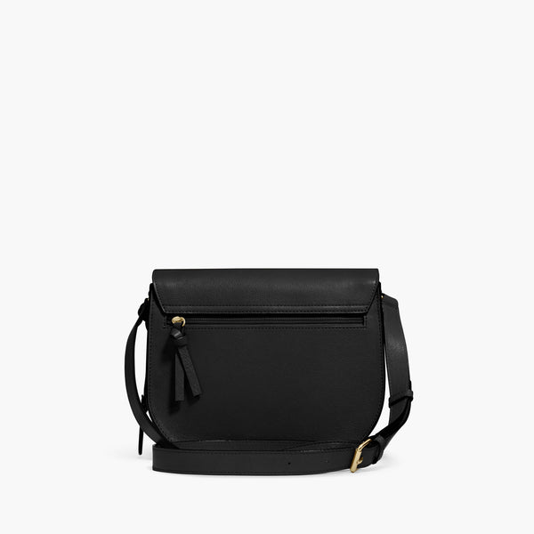 black leather camera crossbody bag