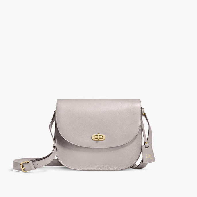 grey leather crossbody handbag