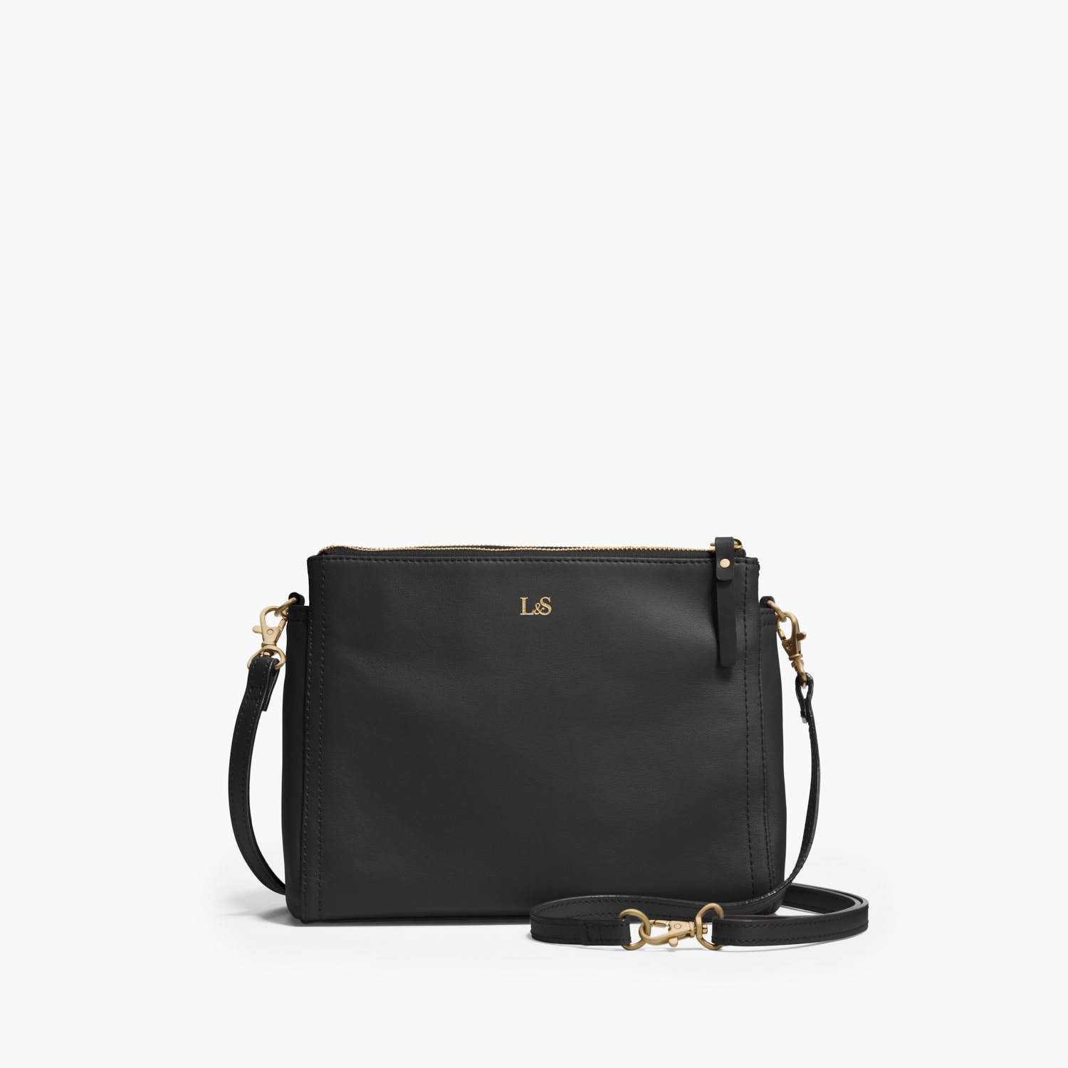 black crossbody bag with gold hardware