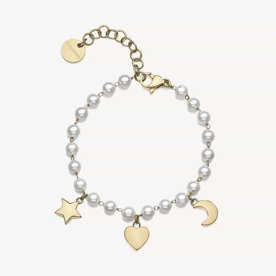 Stainless Steel Gold Tone Bracelet with Crystals & Shell-Pearls – Dandelion  Jewelry