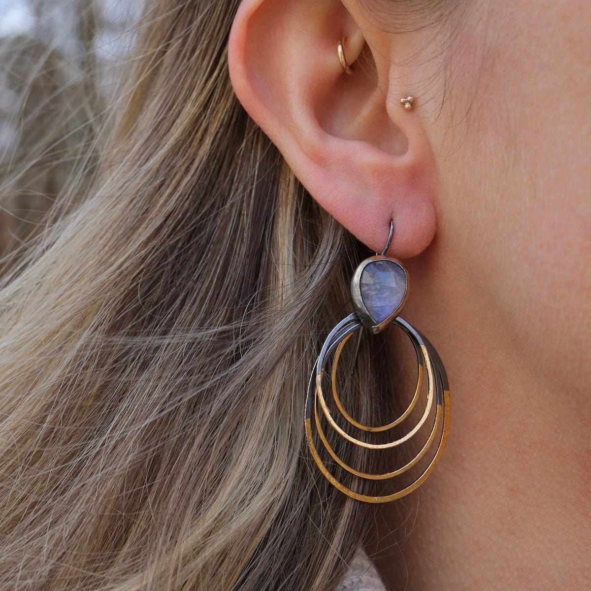 Crescent Rim Hook Earrings with Rainbow Moonstone & Diamond – Dandelion  Jewelry