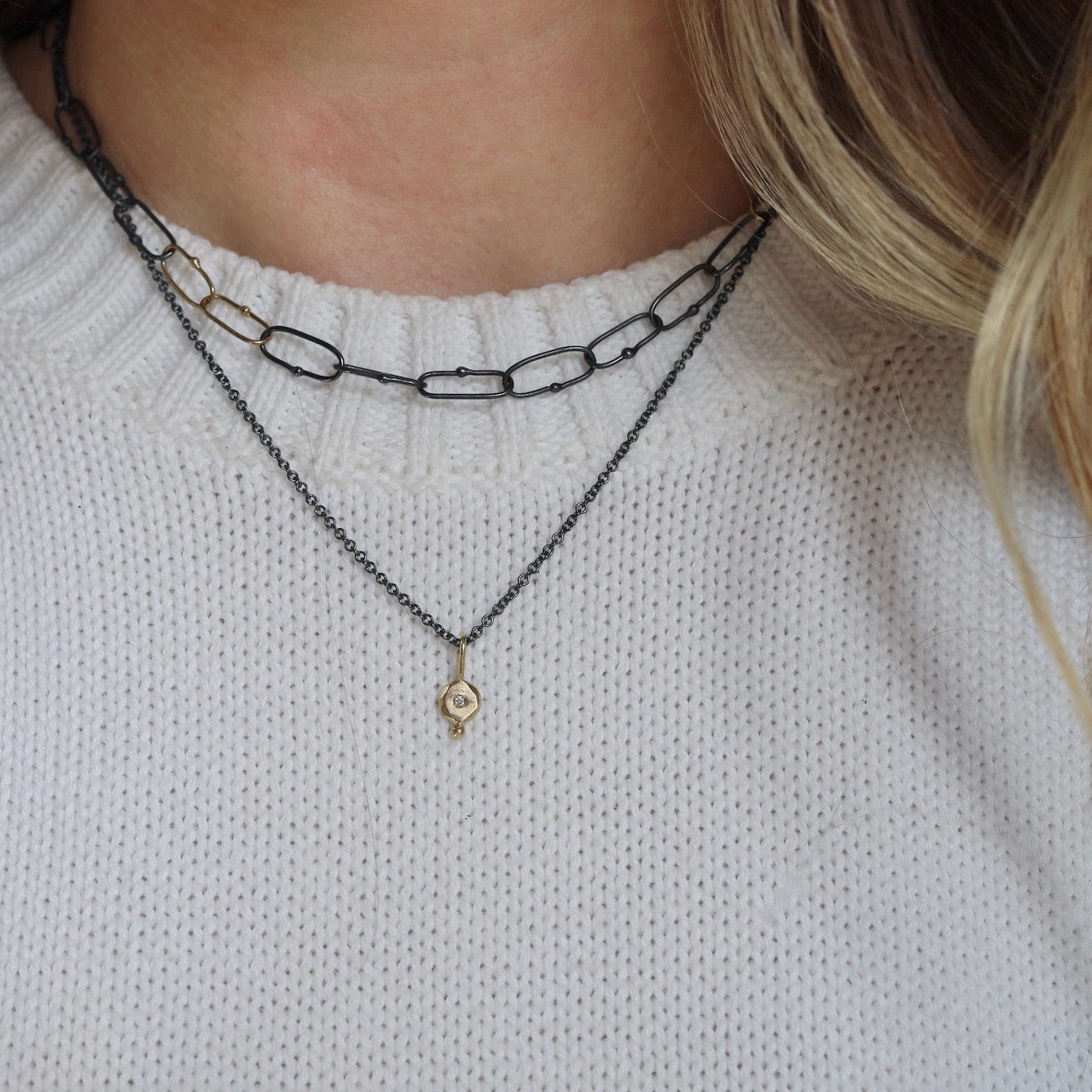 2 Layer 14K Gold & Oxidized Sterling Silver Necklace