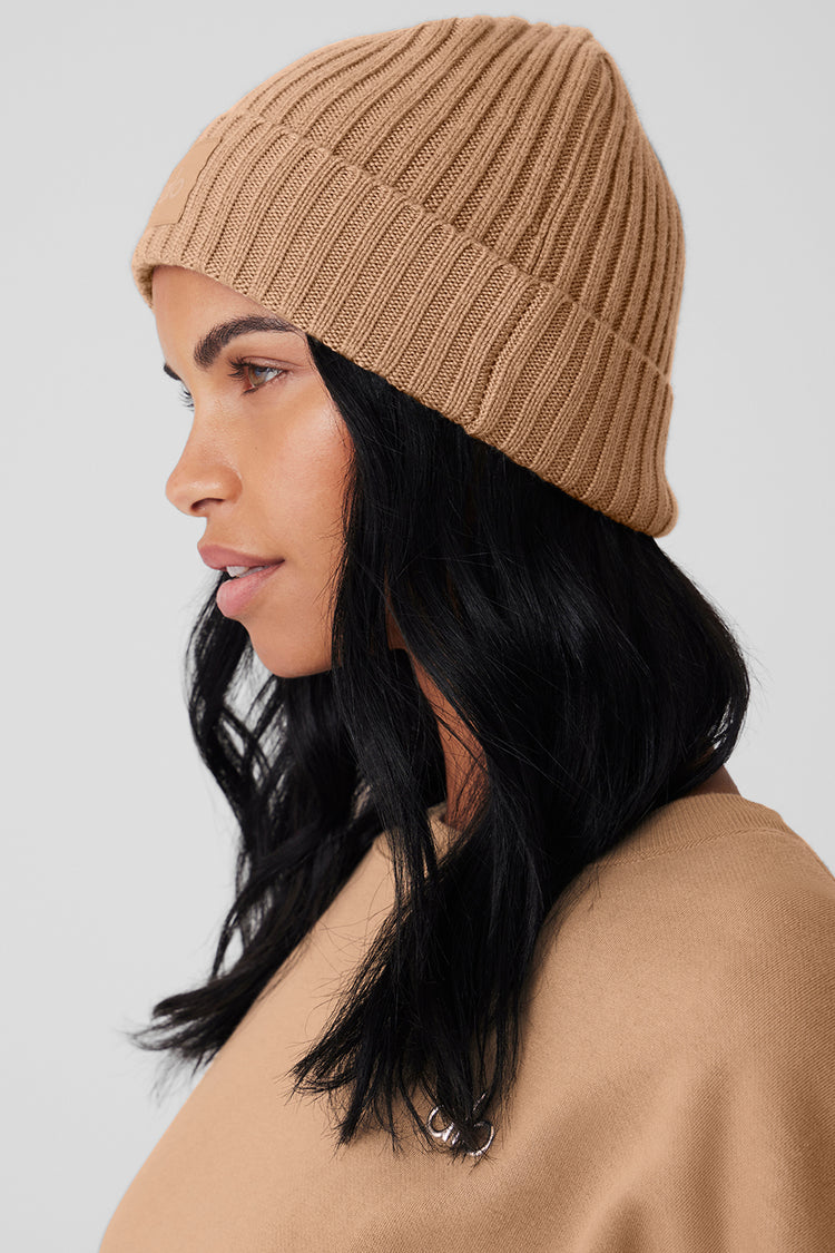 Cashmere Blend Rib Beanie - Toasted Almond