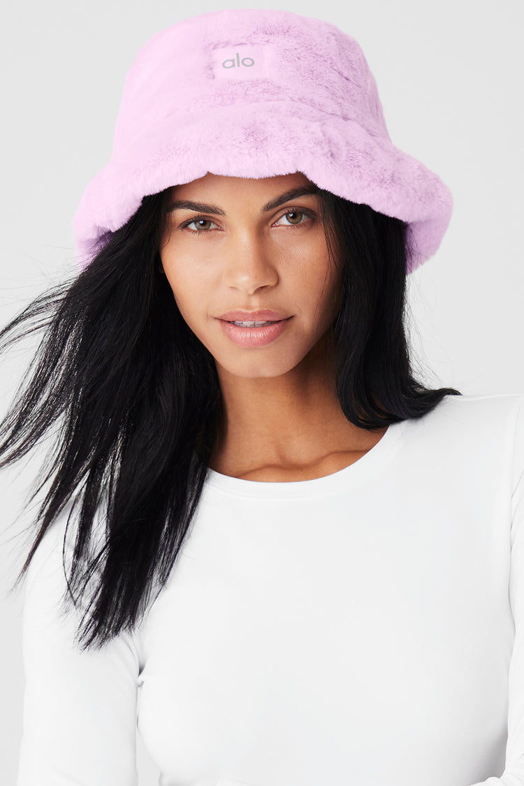 Bright Pink Faux Fur Bucket Hat, Accessories