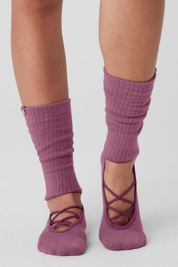Women's Strappy Siren Grip Sock - Soft Mulberry