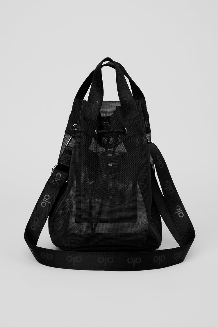 Sheer Cross Body Bucket Bag - Black