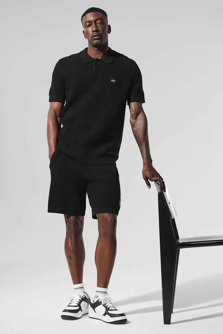 大人気【Alo Yoga】Sports Club Sweater Knit Polo セットアップ Sports Club Sweater Knit Polo - Black | Alo Yoga