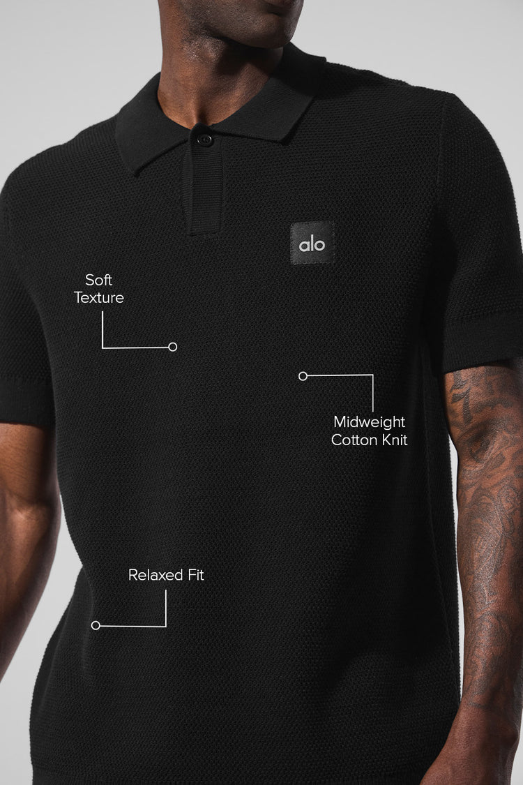 Sports Club Sweater Knit Polo - Black