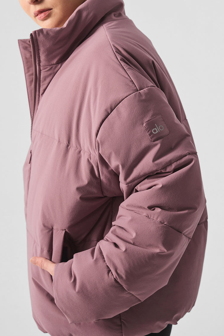 ALO Yoga, Jackets & Coats, Alo Yoga Stunner Puffer Jacket High Gloss  Dusty Pink Coat Hooded L New