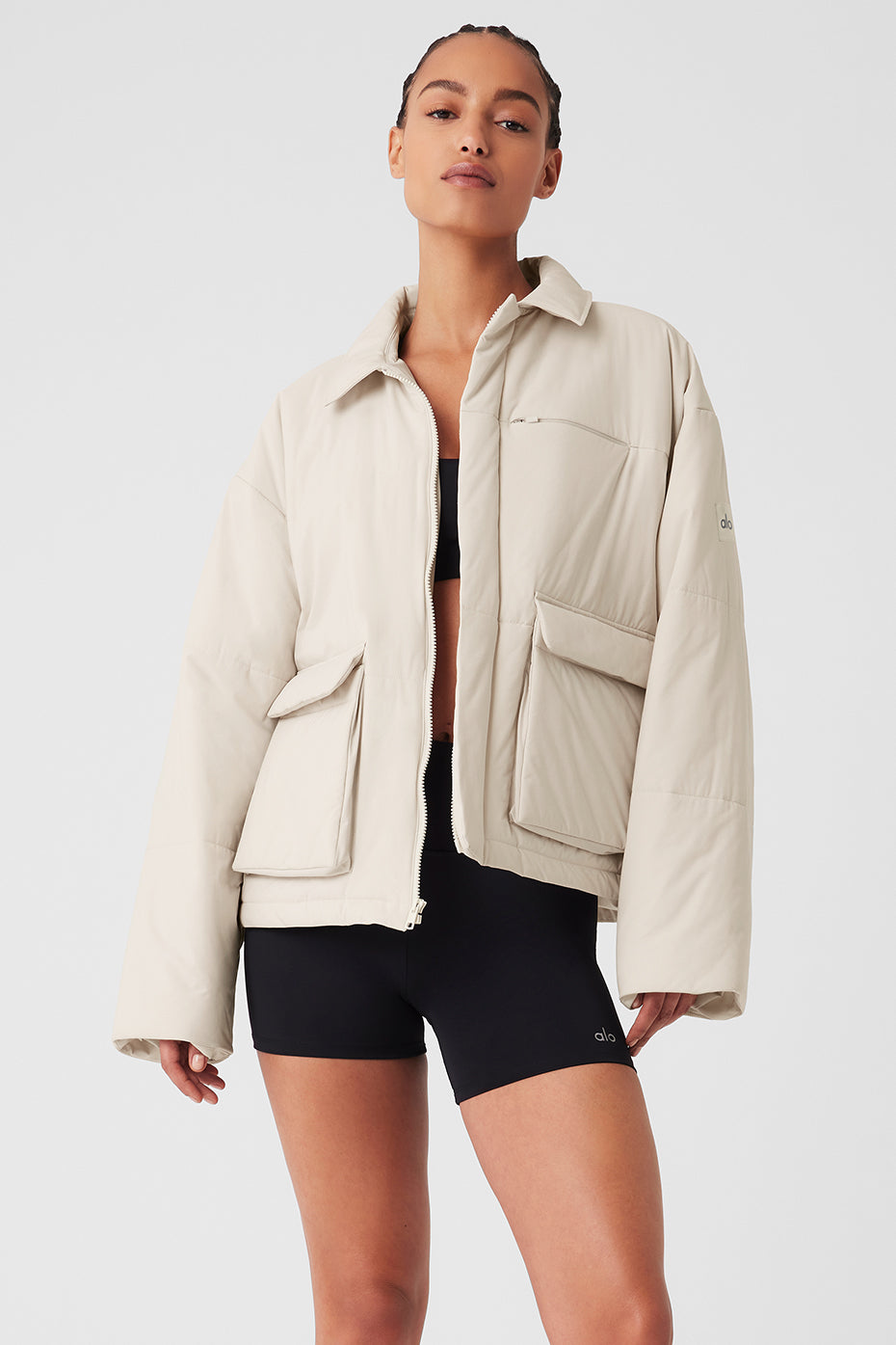 Alo Yoga Off Duty Bomber Jacket In Taupe