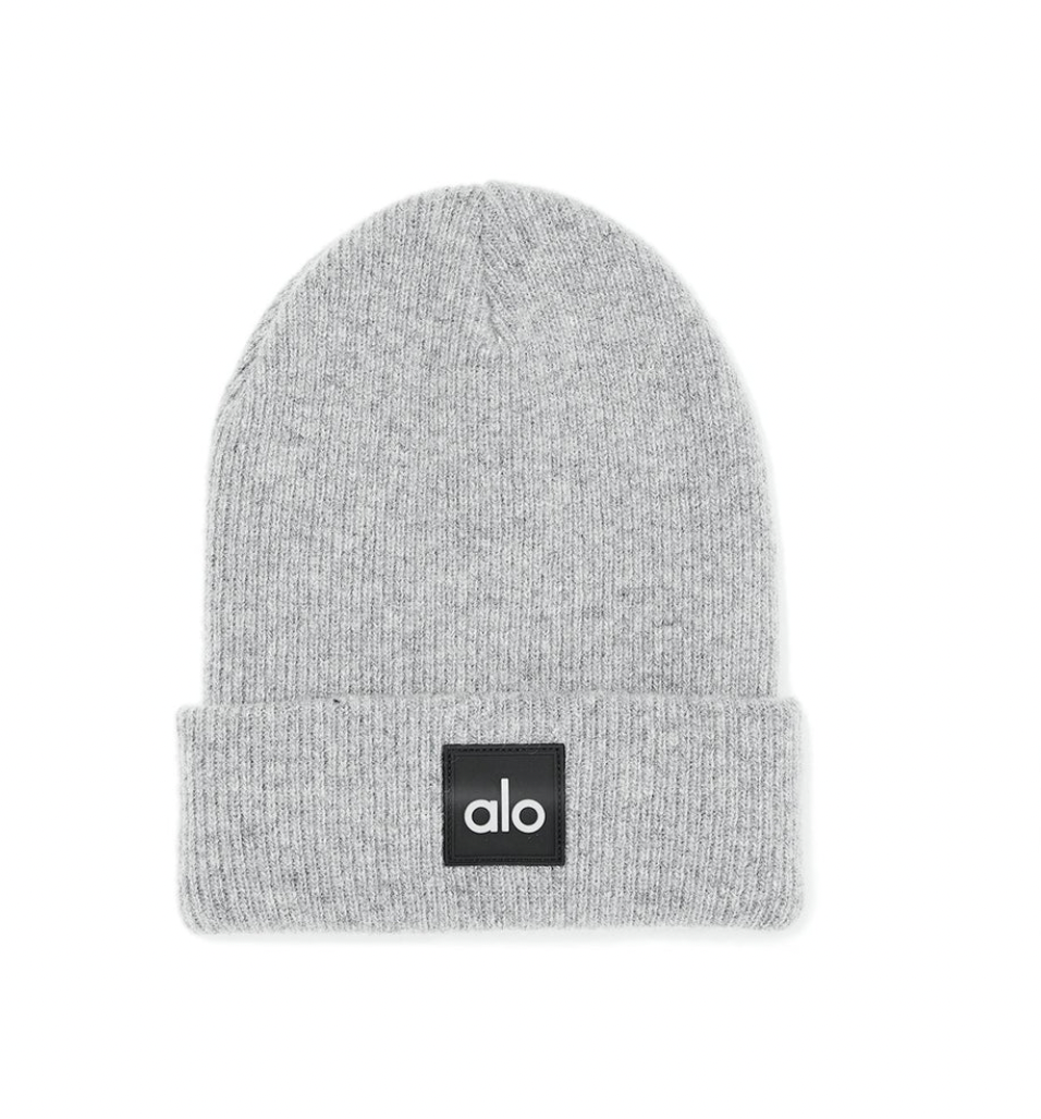 Flat Lay of Everday beanie in grey on white background. 