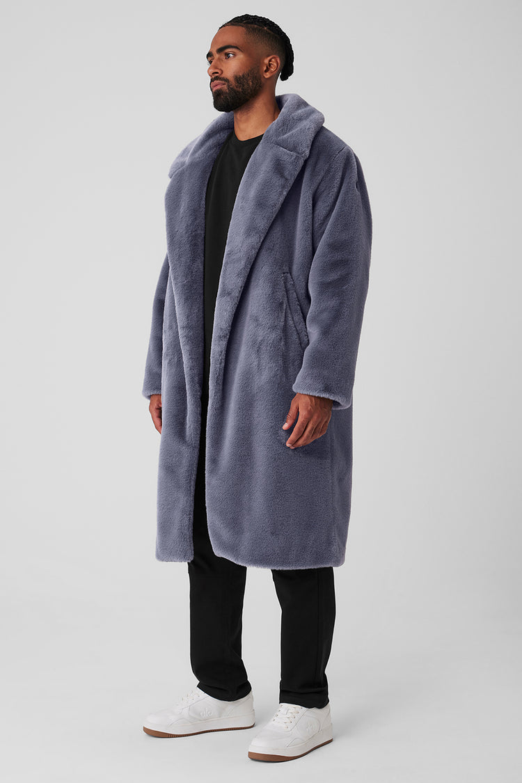 Oversized Grey Faux Fur Coat Men - Fur Coat with Hood