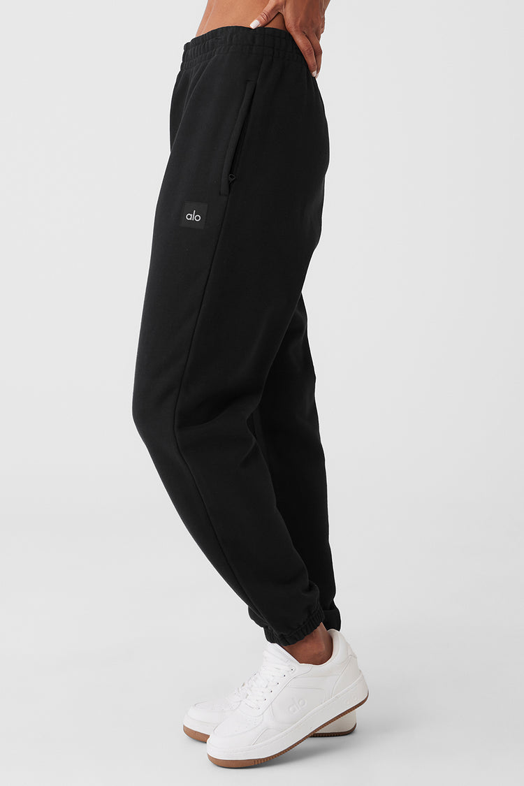 ALO Yoga Women's Large Size Zipper Black Sweatpants 