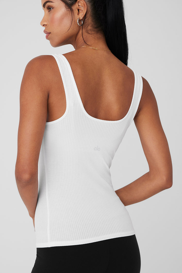 Women Tank Top Ribbed Camisole Racer Back White Stretchy Yoga A