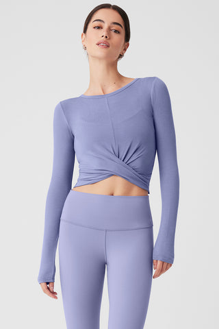 Goddess ribbed-knit crop top in purple - Alo Yoga