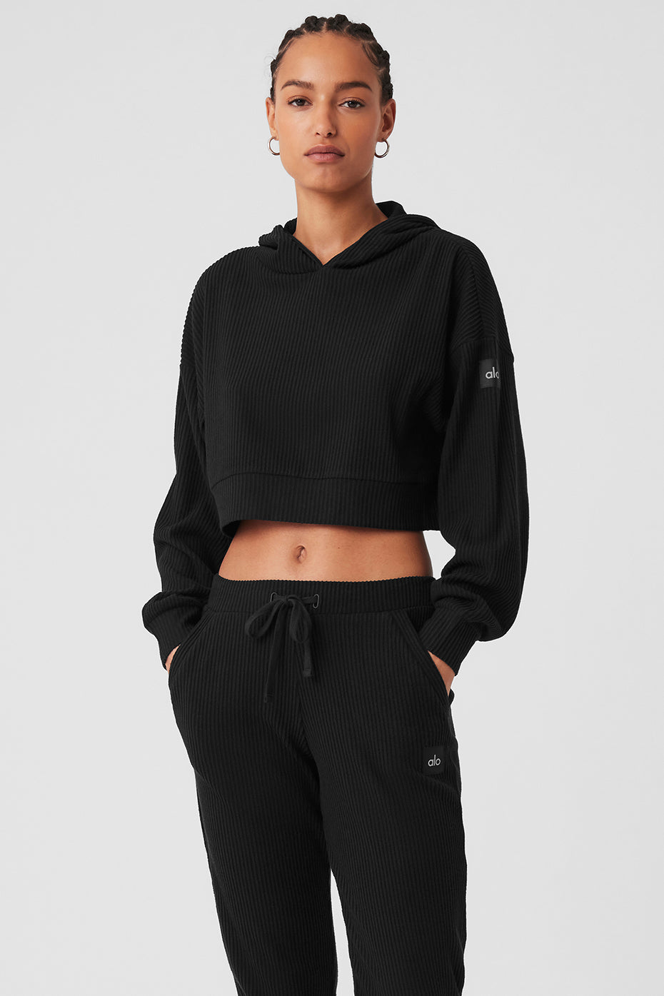 Alo Yoga  Cropped Shrug It Off Hoodie in Black, Size: Small - ShopStyle