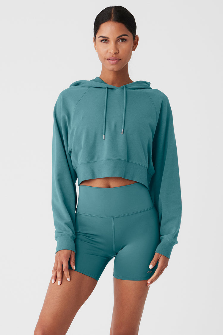 Cropped Double Take Hoodie - Teal Agate