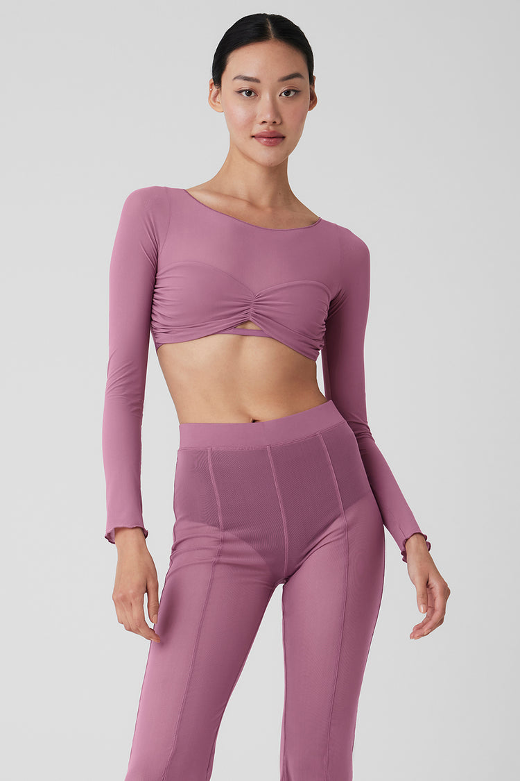Mesh Sheer Illusion Cropped Long Sleeve - Soft Mulberry