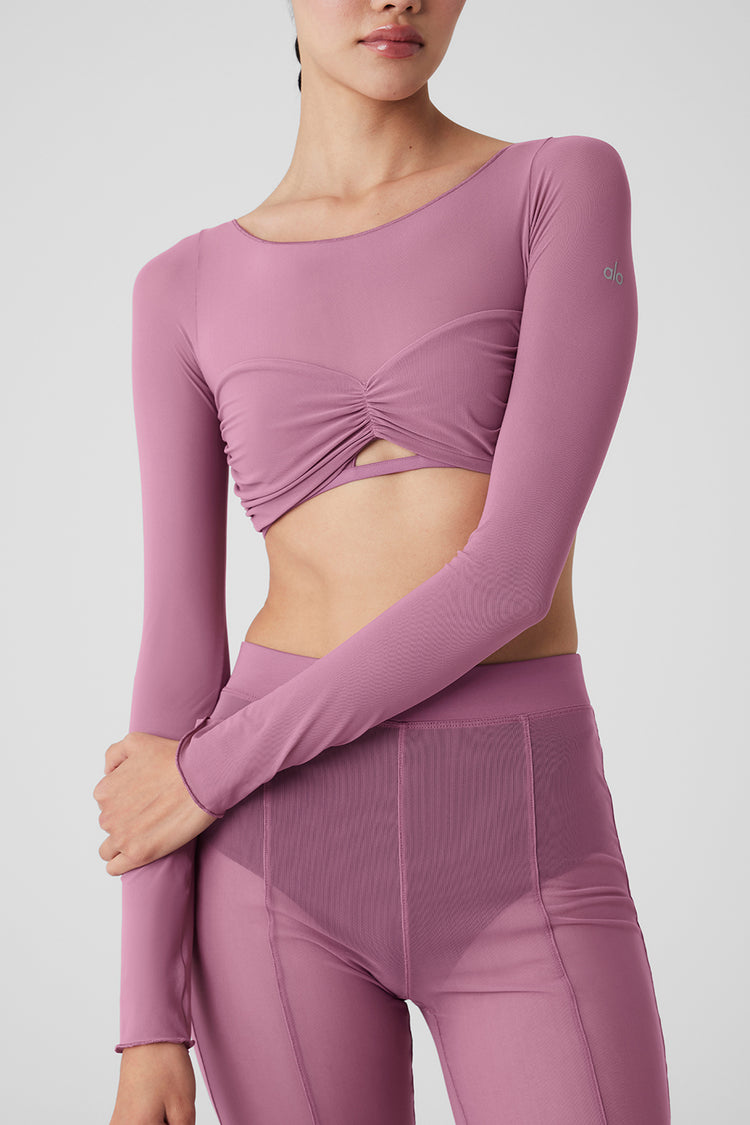 Mesh Sheer Illusion Cropped Long Sleeve - Soft Mulberry