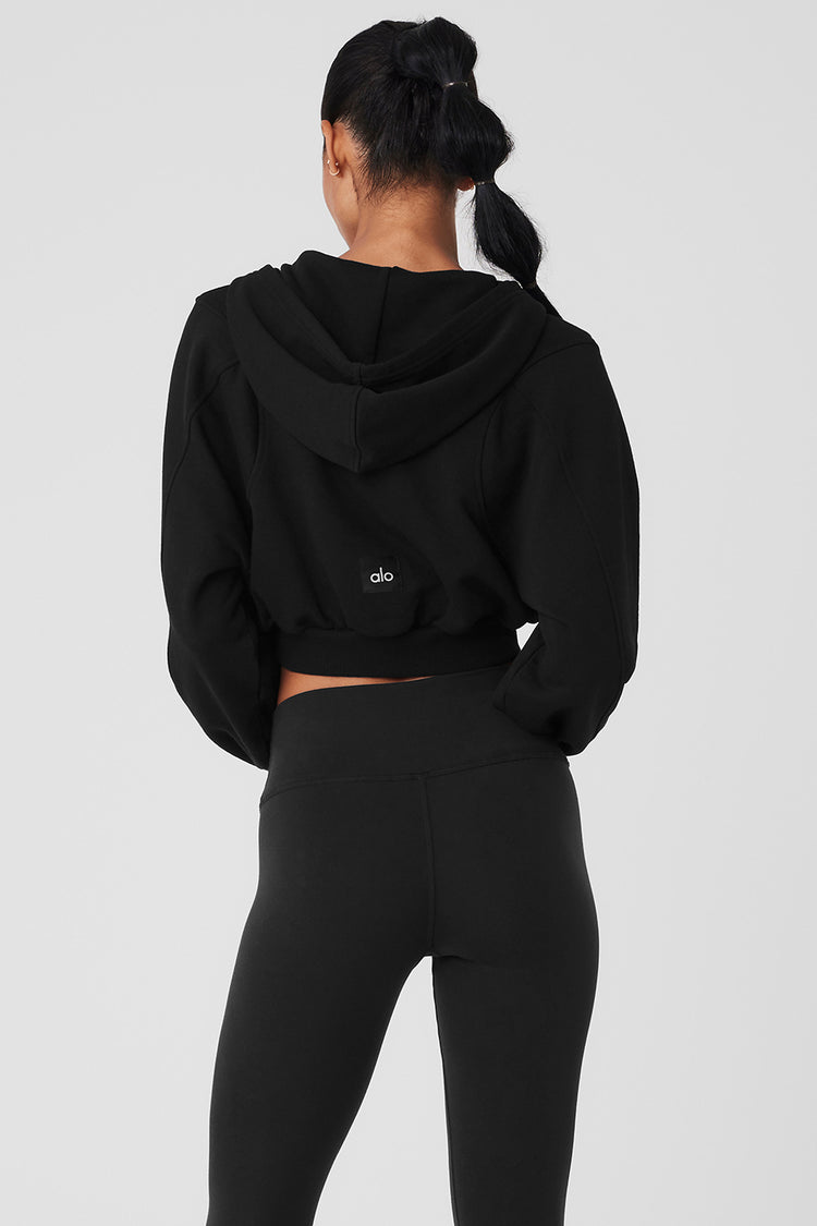 Alo Yoga  Cropped Shrug It Off Hoodie in Black, Size: Small
