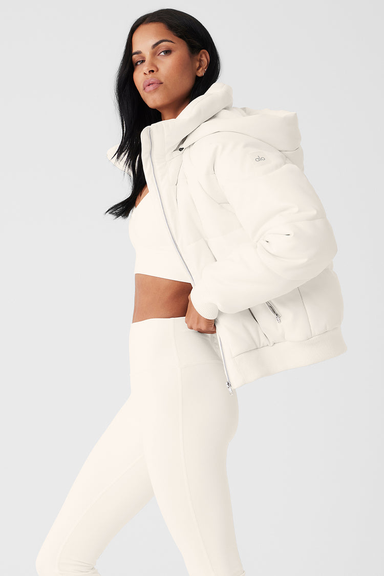 Faux Leather Boss Puffer - Ivory