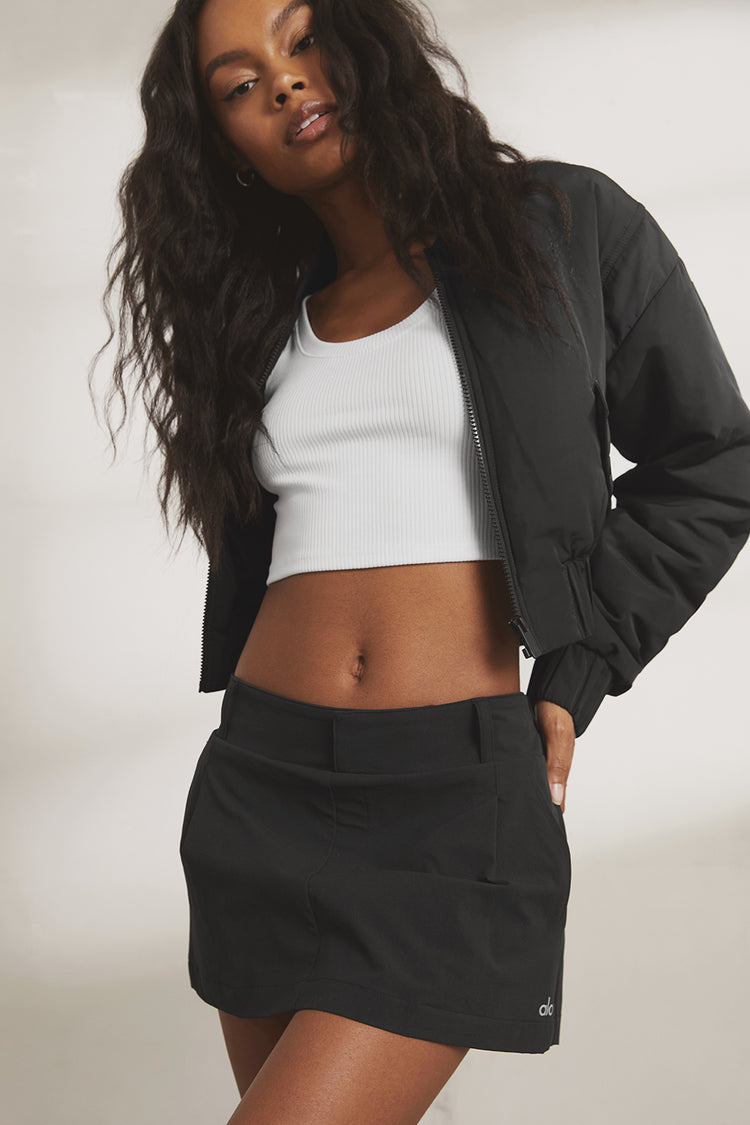 Cropped Break Line Bomber Jacket - Black