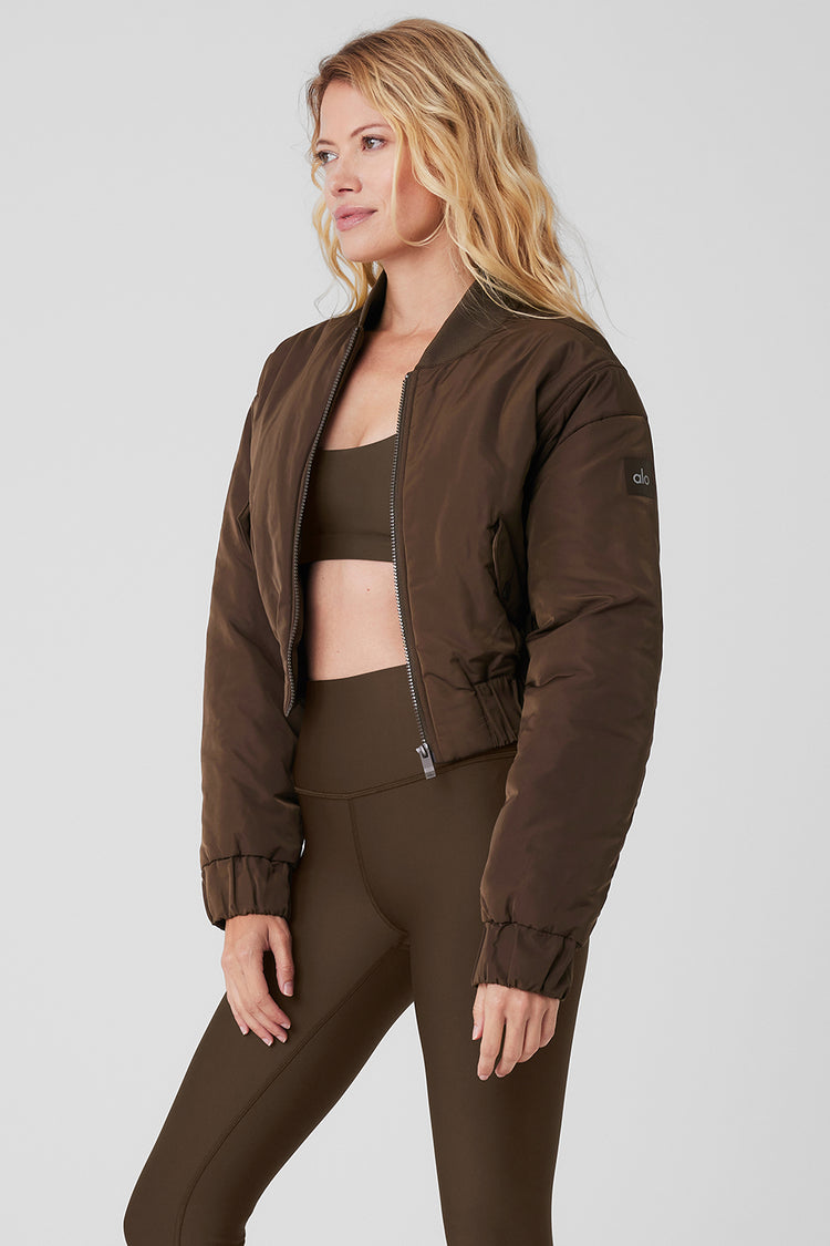 Cropped Break Line Bomber Jacket - Espresso