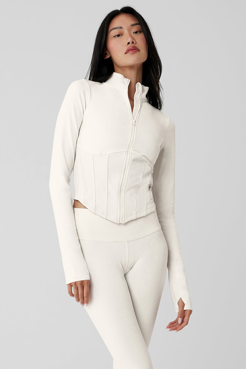 Womens ALO Yoga Zip Up Cropped Clubhouse Jacket Coat Lightweight Sz Medium  White