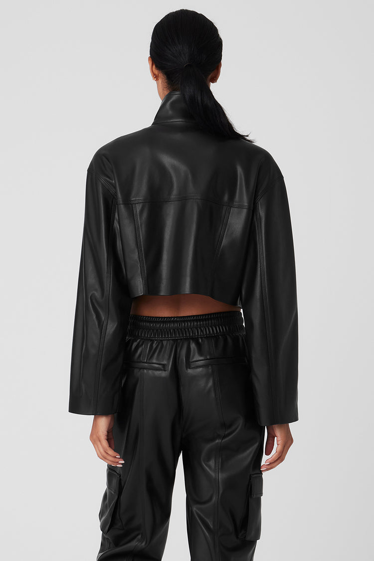 Opulent Faux Fur Cropped Jacket - Black