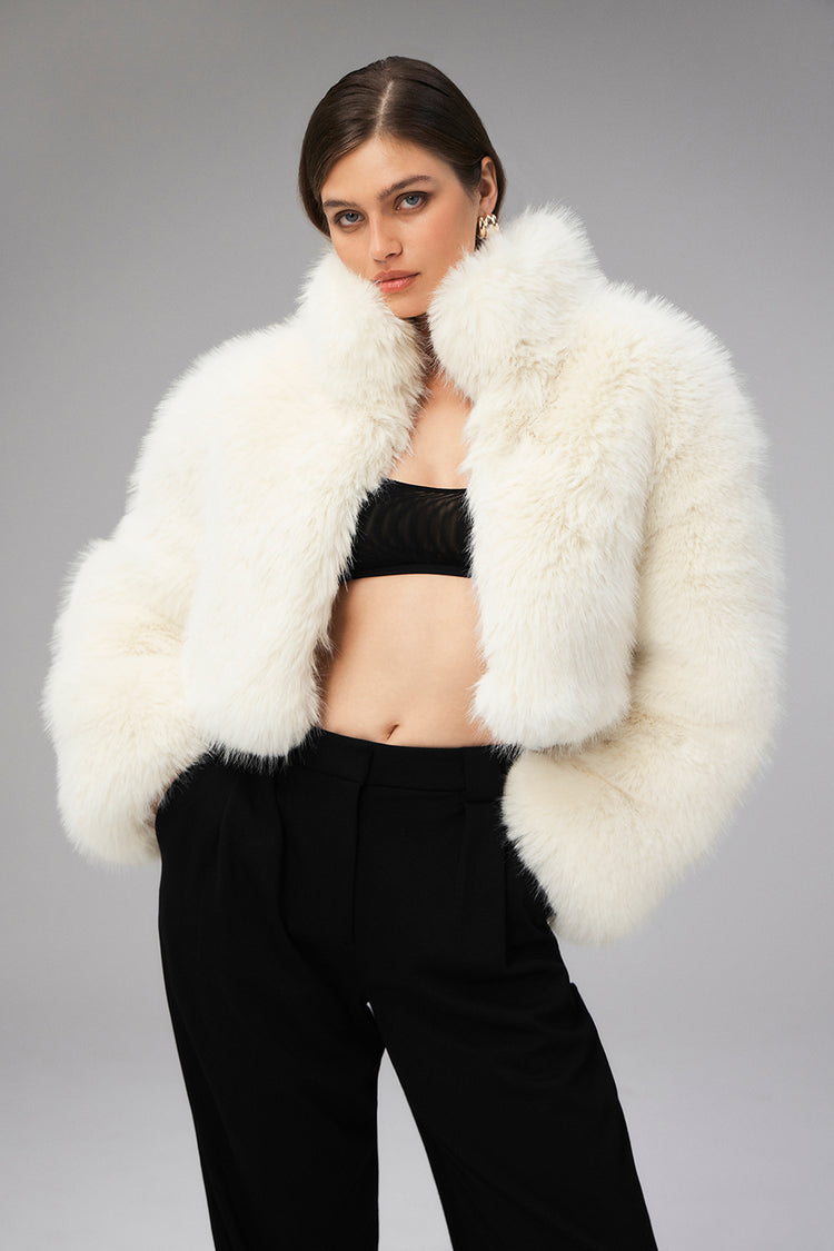 Alo Yoga® Opulent Faux Fur Cropped Jacket - Ivory