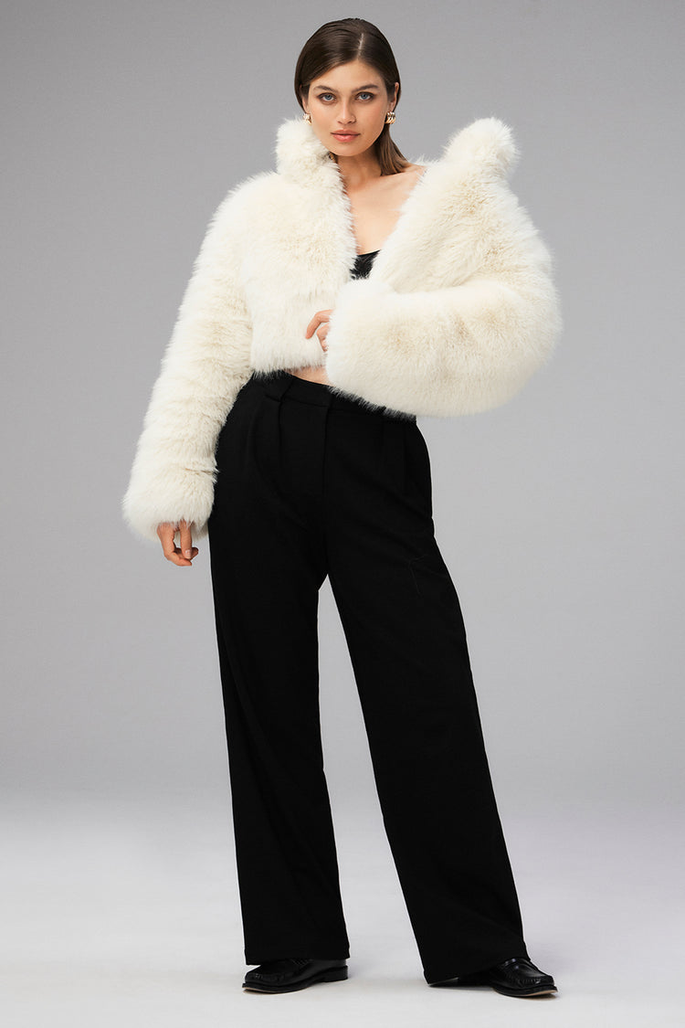 Opulent Faux Fur Cropped Jacket - Ivory