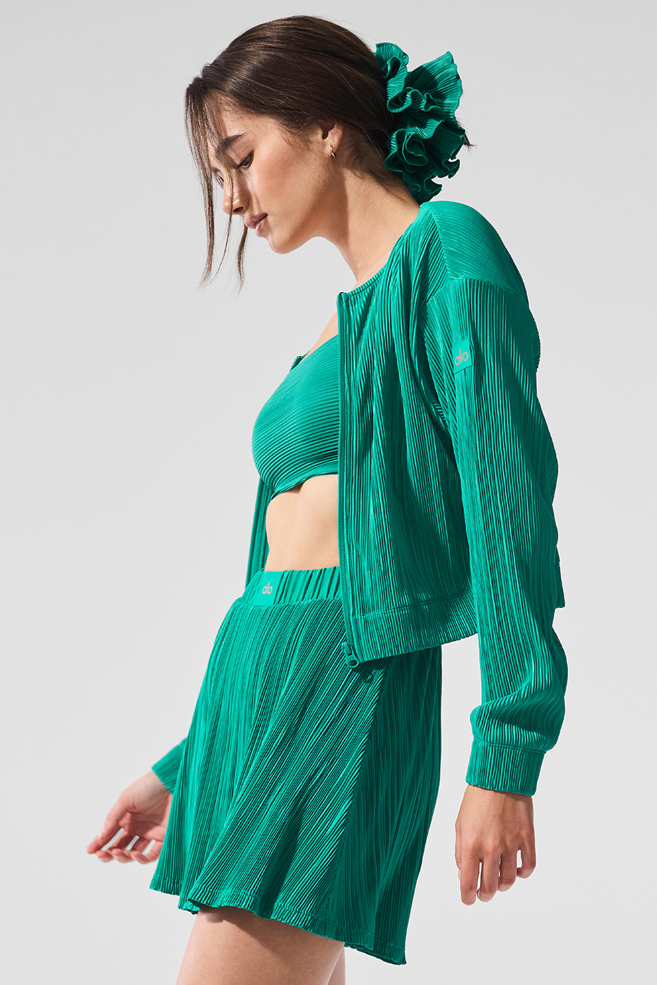 Cropped Micro Plisse Jacket - Spruce Green