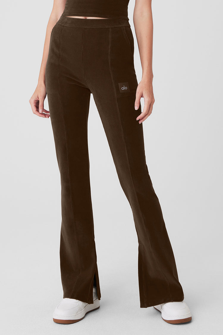 Brown Stretch Corduroy Flare Pants