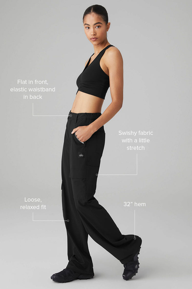 NWT Alo Yoga High-Waist Pursuit Trouser in Black Pleated Wide Leg