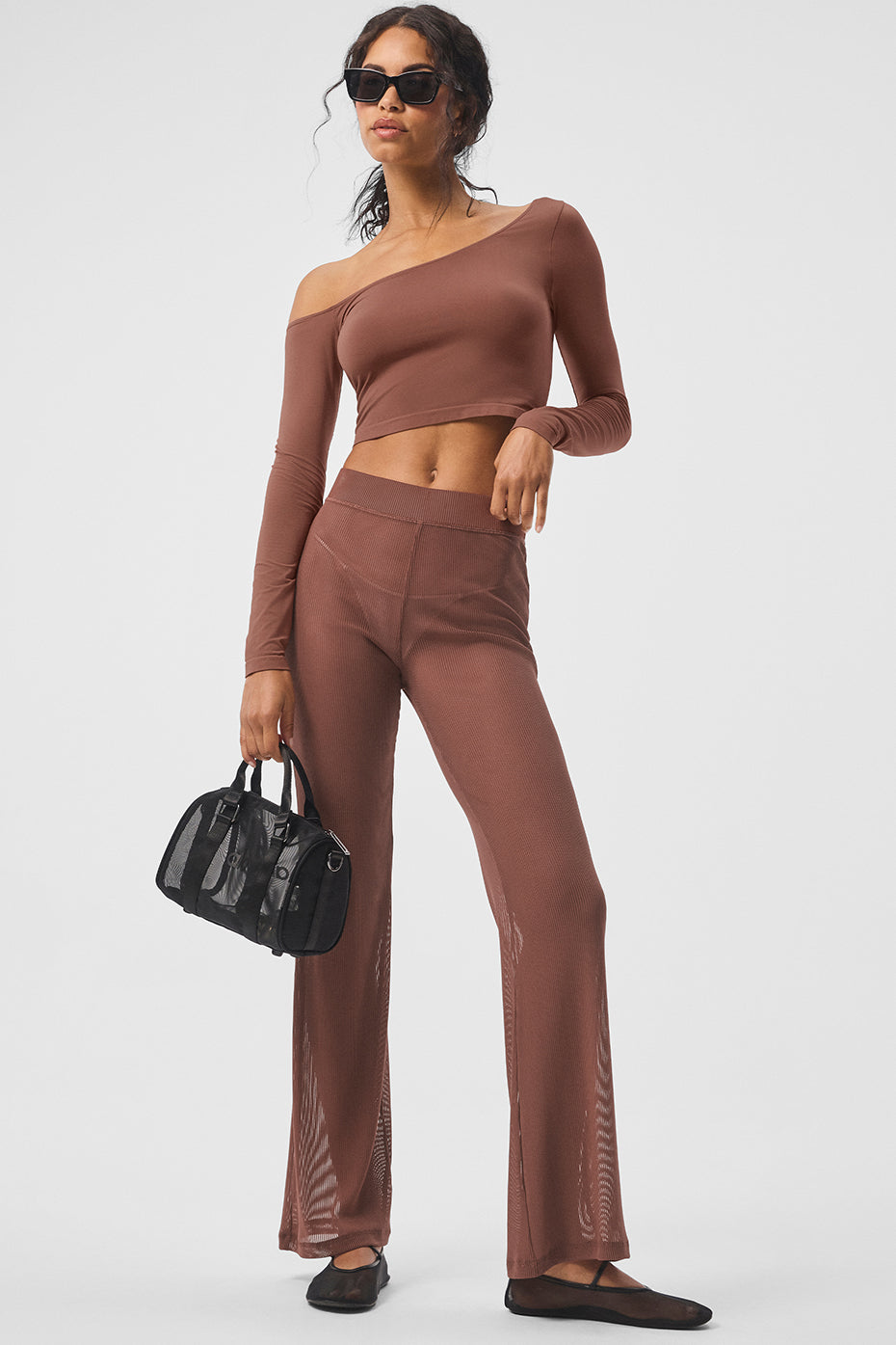 Striped Mesh Tropical Nights Flare Pant - Chestnut