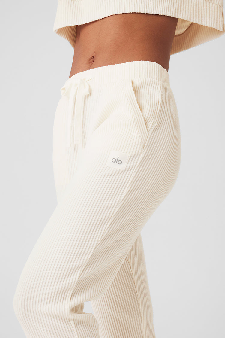 Alo Yoga Muse Ribbed High Waist Sweatpants In Gravel Heather