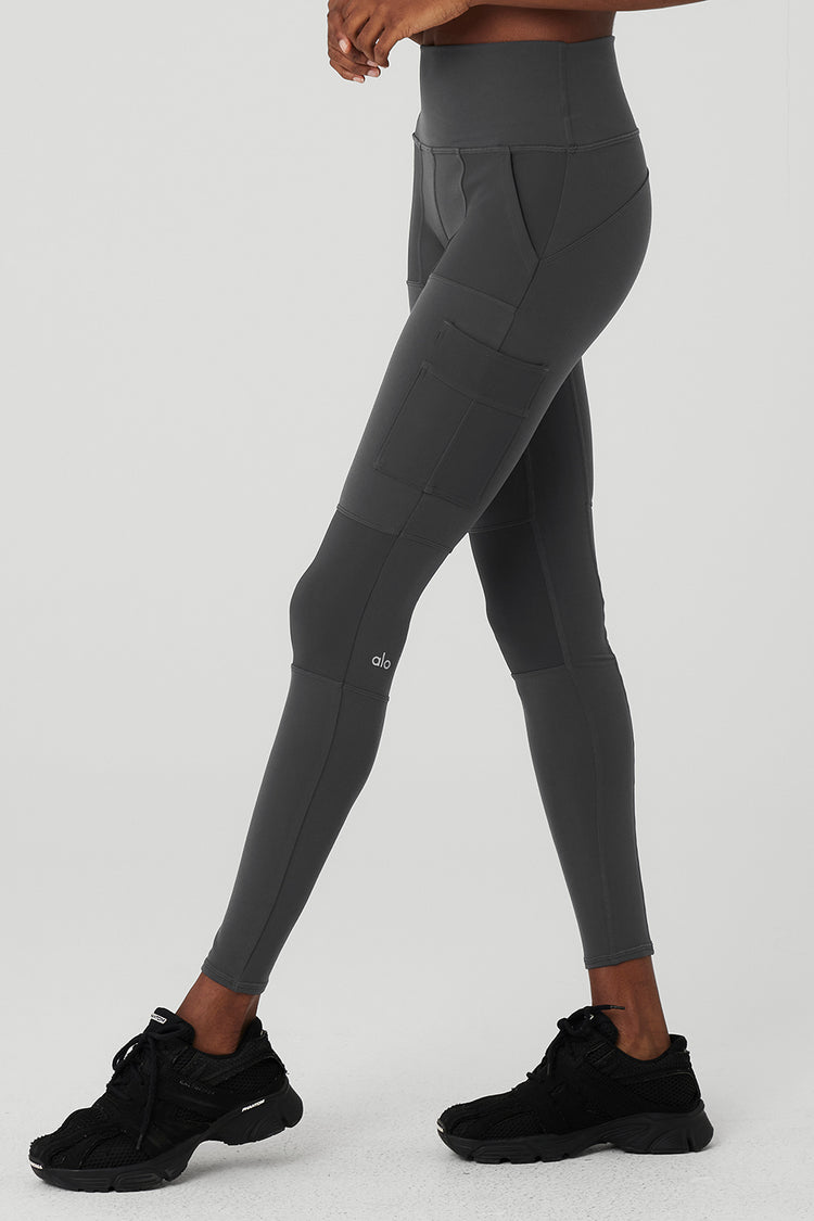 New ALO Women Yoga High Waist Cargo Pockets Leggings Black Pants SZ XS