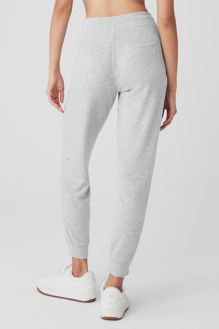 Alolux High-Waist Soho Wide Leg Pants in Athletic Heather Grey by Alo Yoga