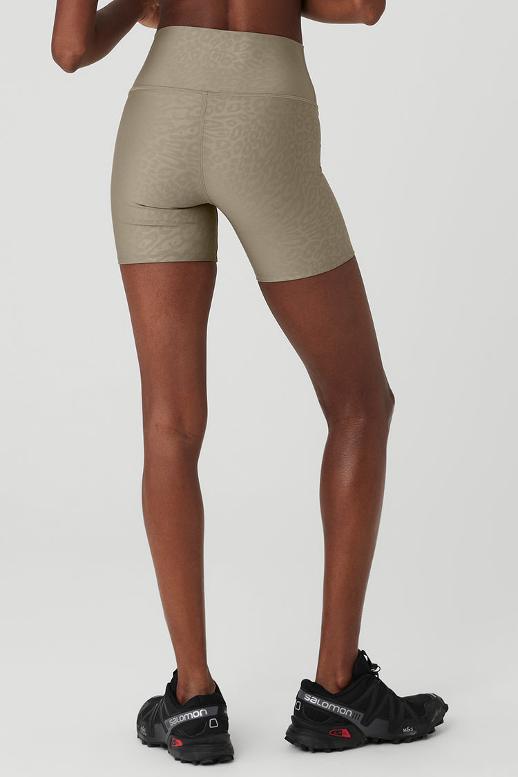 5 Airlift High-Waist Leopard Debossed Biker Short - Gravel