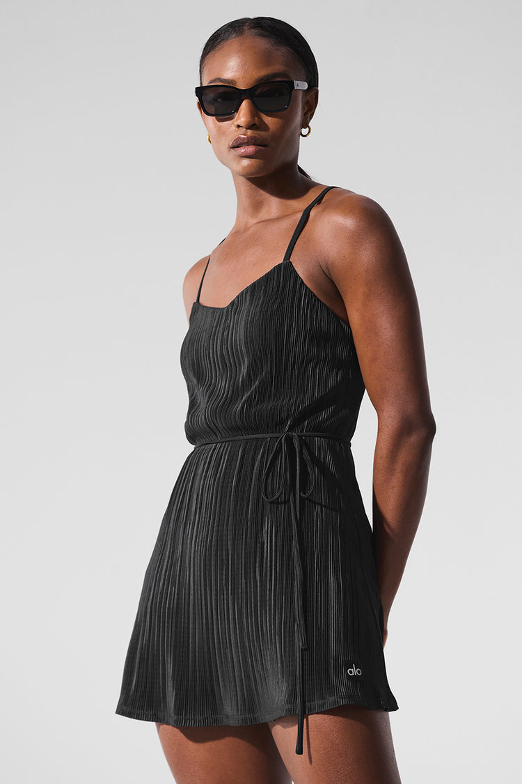 Micro Plisse Game On Tennis Dress - Black | Alo Yoga
