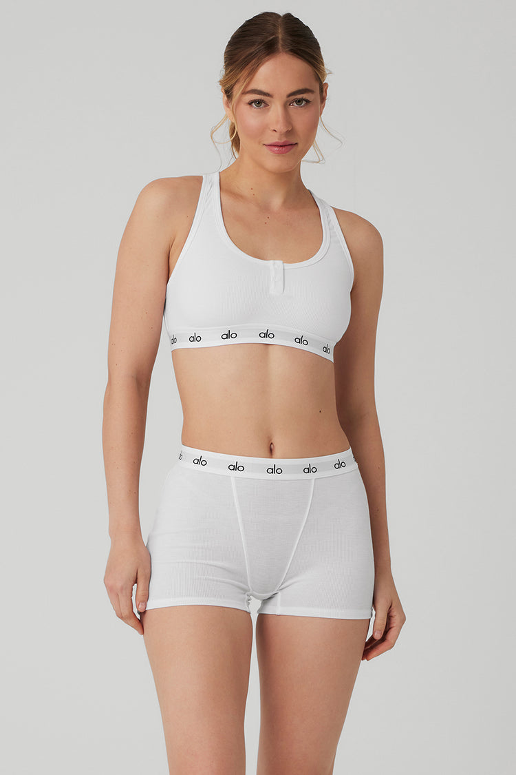 Icon Ribbed Henley Bra - White