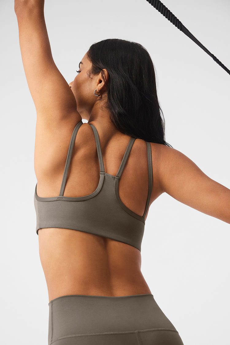 Airlift Ribbed Jump Start V-Neck Bra - Olive Tree