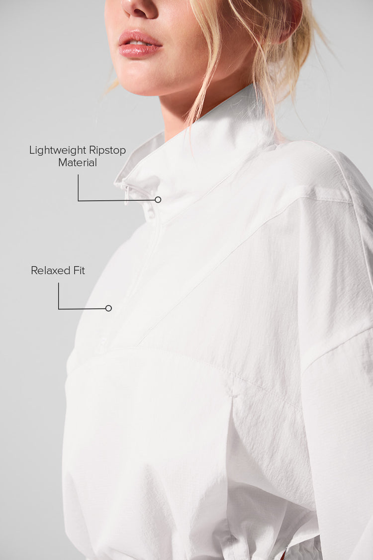 Cropped 1/4 Zip Aerial Pullover - White