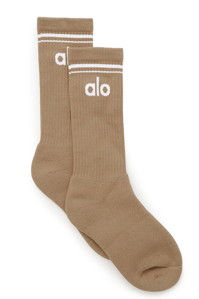 Alo Yoga Women's Throwback Sock - Gravel/White. 1