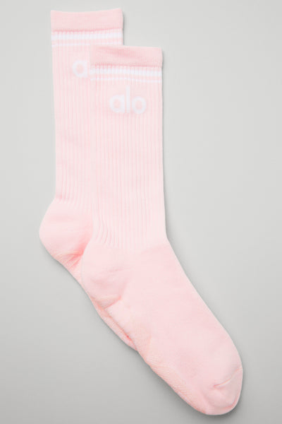 Alo Yoga Women's Throwback Barre Sock - Powder Pink/White. 1