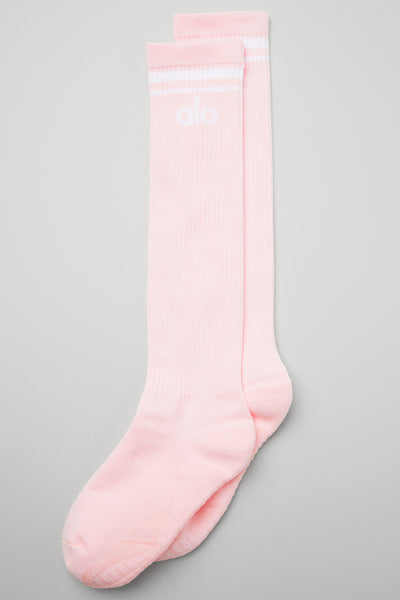 Alo Yoga Women's Knee-High Throwback Barre Sock - Powder Pink/White. 1