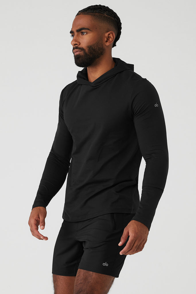 Conquer Reform Long Sleeve With Hood - Black | Alo Yoga