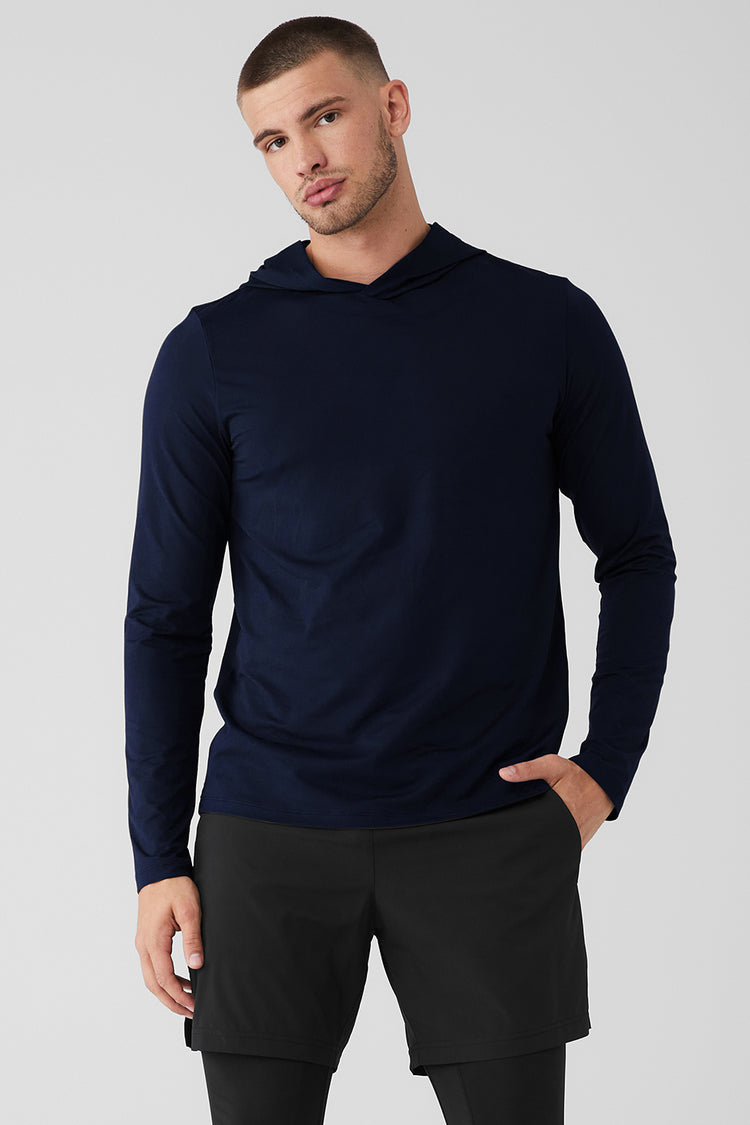 NEW ALO Yoga Men’s Everyday Full Zip Cotton Blend Hoodie - True Navy -  Medium