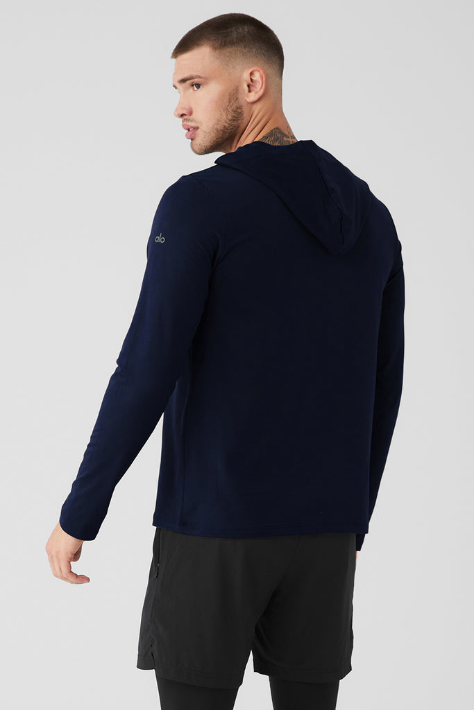 Conquer Reform Long Sleeve With Hood - Navy | Alo Yoga