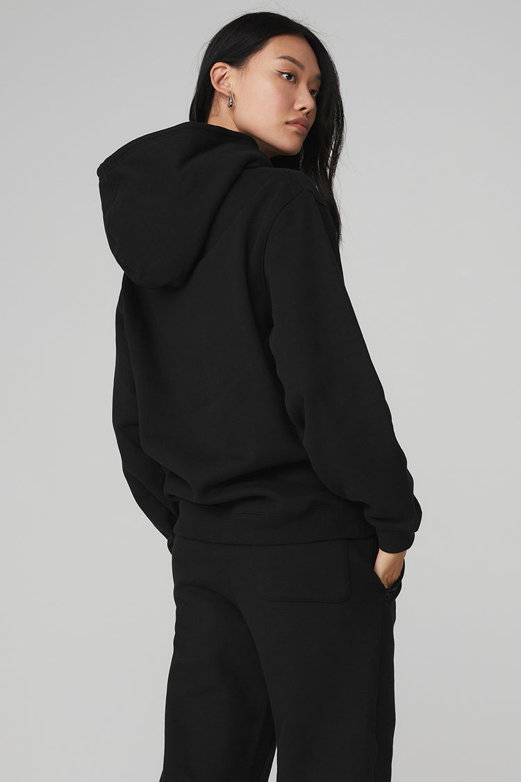 Cropped Headliner Shoulder Pad Hoodie - Black